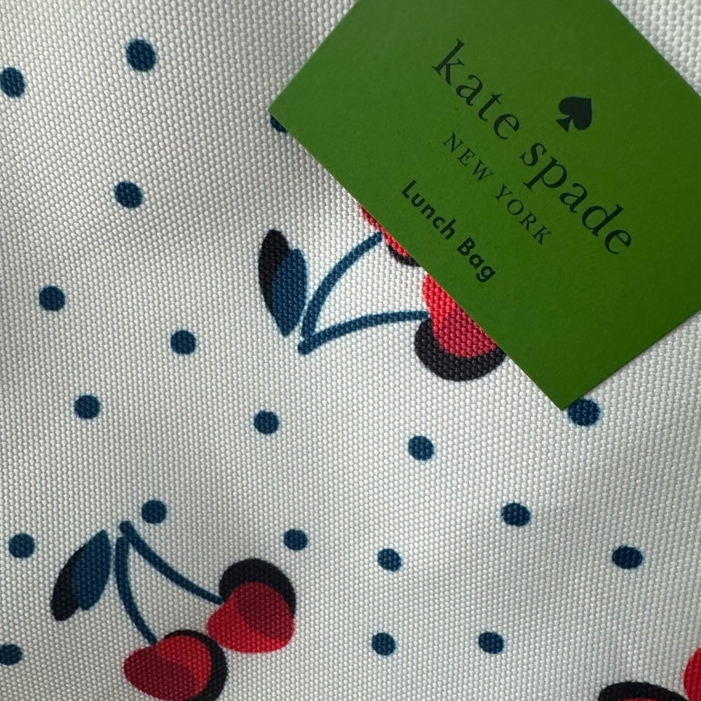 Kate Spade White and Blue Tote Bag with Cherry Print-insulated/mesh pocket too🍒 - Picture 3 of 12